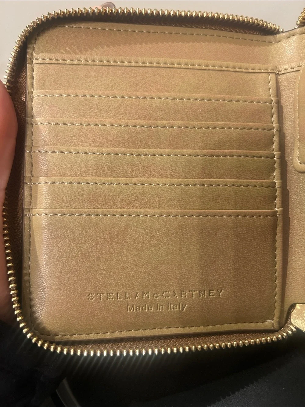 Stella McCartney Beige Tan Perforated Logo Zip Wallet